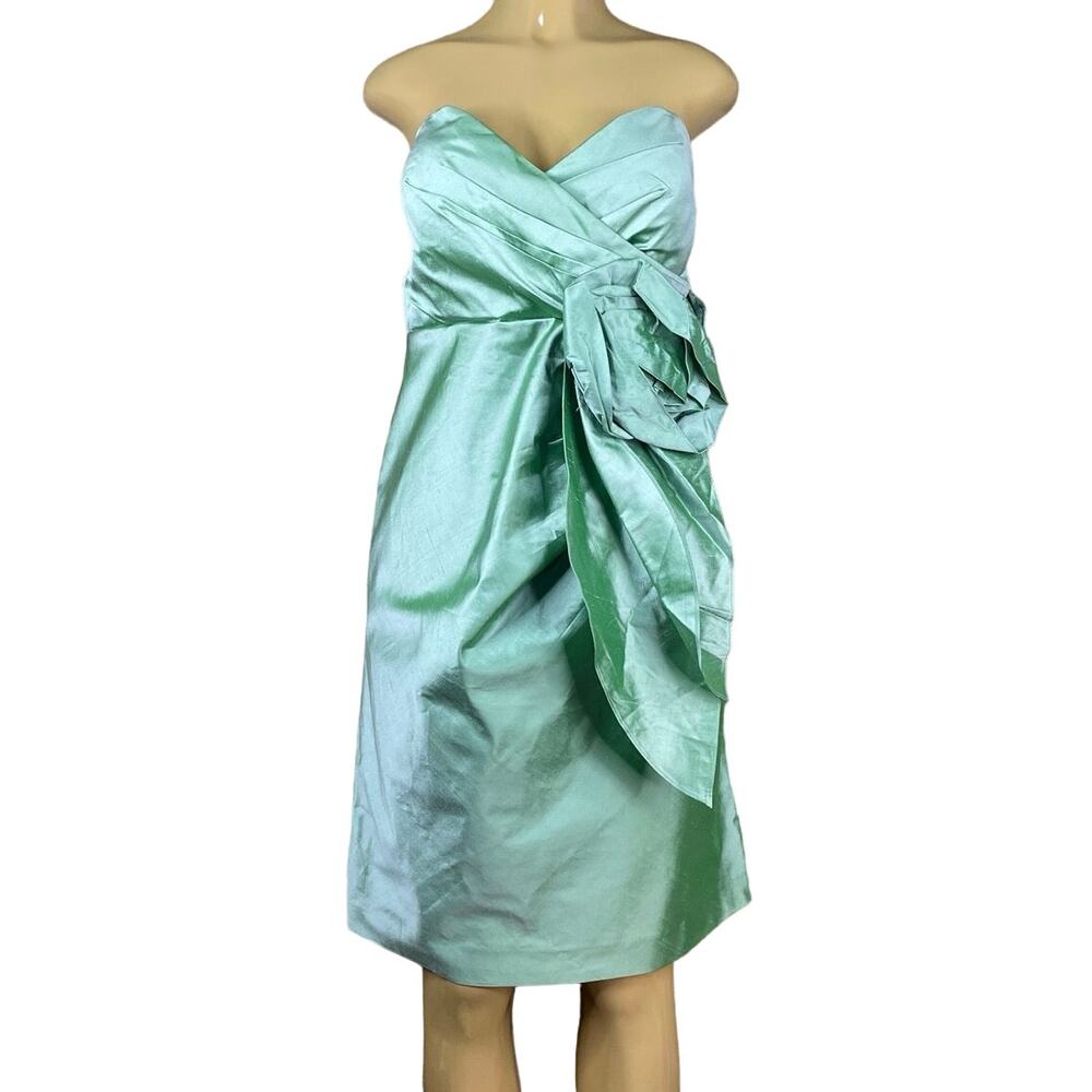 Eliza J New York Missy 100% Silk Strapless Dress Jade Green Size 12 NWT